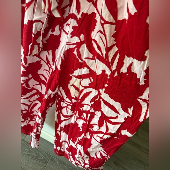 Liz Claiborne|Floral Linen sleeveless wide leg jumpsuit,red/white tropical print - Picture 13 of 13